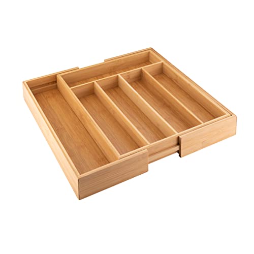 axentia Caja de Cubiertos de Bambú, Bandeja Extensible para Cubiertos con 5 a 7 Compartimentos,...