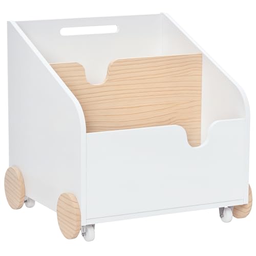 HOMCOM Caja de Almacenamiento de Madera para Juguetes 2 Secciones con Ruedas Asa Librería Infantil...