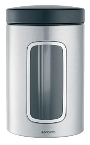 Brabantia - Botes de cocina con ventana transparente, 3 unidades, 1,4L, color gris metalizado
