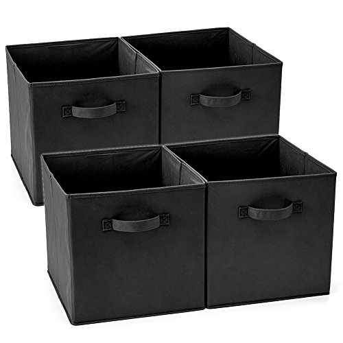 Set de 4 Caja de Almacenaje, EZOWare Cubos Organizador de Tela Plegable, Cajas de Almacenamiento...