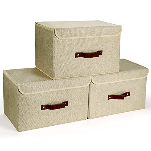 E-MANIS Caja de almacenamiento plegable grande con tapa,cesta de almacenamiento de tela con asas...