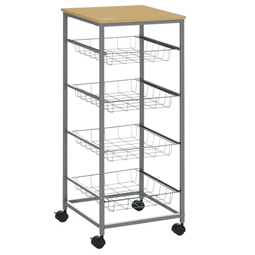 HOMCOM Carro Multiusos de Cocina Bano con Ruedas 5 Niveles Carrito de Servicio Isla de Cocina...