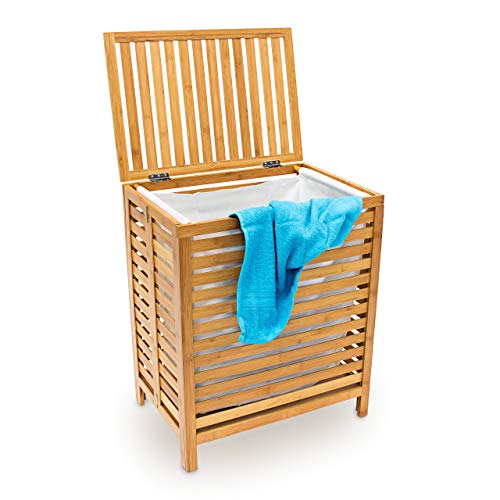 Relaxdays Cofre de lavandería Cesto para la Colada, Natural Bambú, 35.5 x 50.5 x 60 cm