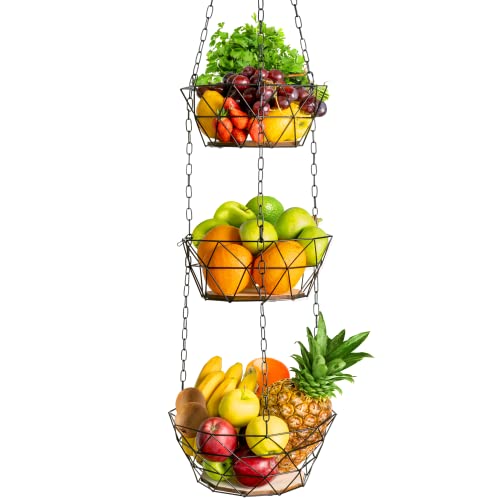 DEKOFY Frutero colgante – Exclusivo cesta colgante de fruta con cadena larga [130 cm] y suelo de...