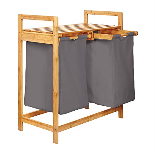 Lumaland cesto de ropa sucia de bambú con 2 bolsas de ropa sucia extensibles | Tamaño aprox. 73 cm...