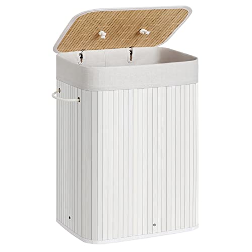 SONGMICS - Cesta de lavandería con tapa 72L, cesta de lavandería de bambú plegable, con bolsa...