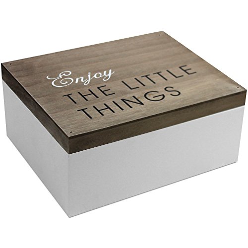 Caja de madera con tapa, 22 x 18 x 10 cm, marrón/blanca