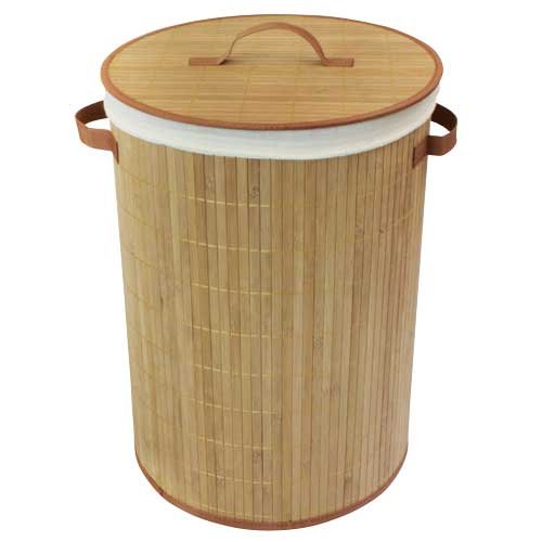 JVL - Cesto Redondo de bambú para Ropa Sucia (35 x 50 cm, Plegable, con Forro Interno extraíble),...