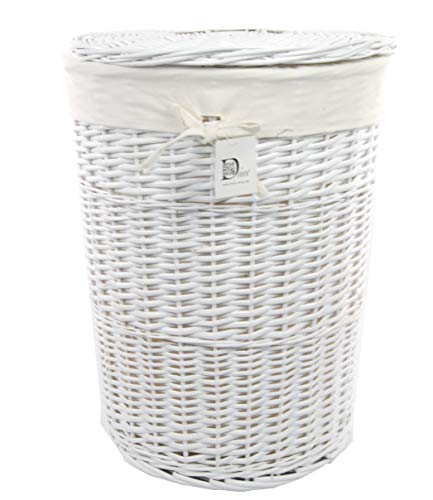 DVier Cesto para la ropa sucia (mimbre, redondo, con tapa, diámetro 46 cm, altura 62 cm)