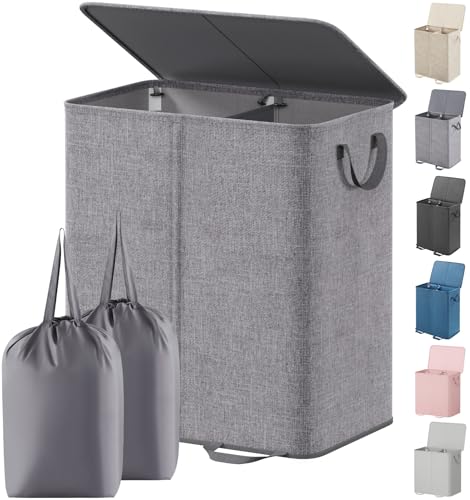 Lifewit Cesto para Ropa Sucia con Tapa y Bolsas Extraíbles de Lavandería, Cesto Grande Plegable...