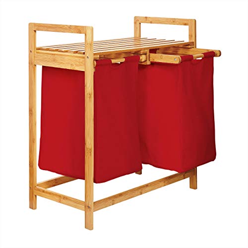 Lumaland cesto de ropa sucia de bambú con 2 bolsas de ropa sucia extensibles | Tamaño aprox. 73 cm...