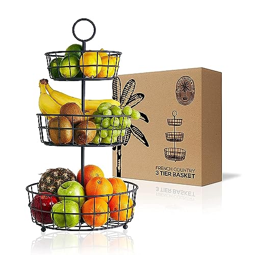 Regal Trunk & Co. Canasta de frutas de 3 niveles - Canastas de alambre de campo francés de...