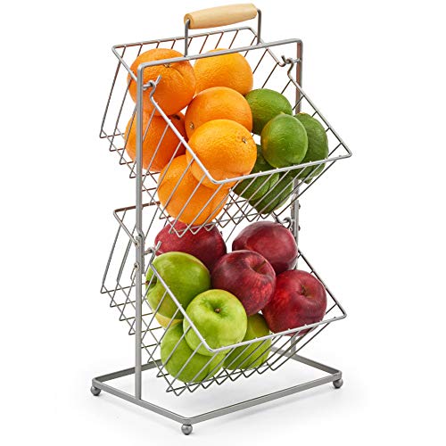EZOWARE Frutero de 2 Cestas, Organizador de Encimeras Metal Decorativo para Frutas, Verduras,...