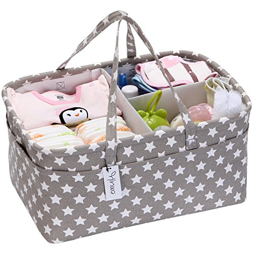Hinwo - Cesta para pañales de bebé, 3 compartimentos, organizador portátil para el coche, cesta...