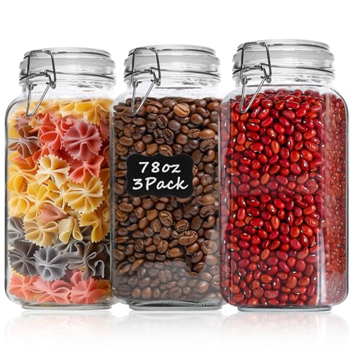 ComSaf 2300ML Botes de Cristal con Tapa - Conjunto de 3, Tarrors de Cristal Sellado Recipiente...