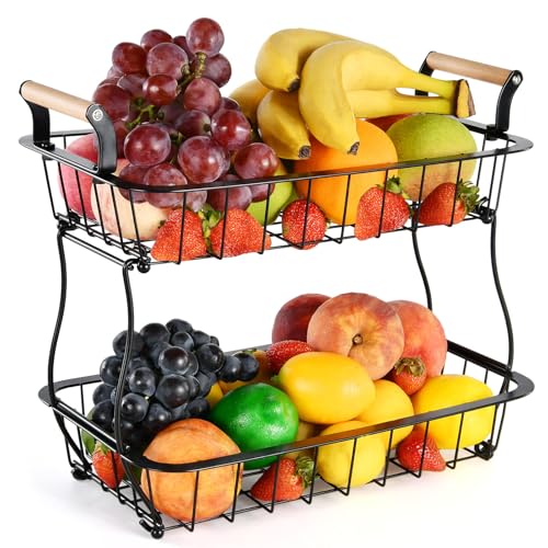 Canasta de frutas de 2 niveles para encimera de cocina, cuenco de frutas para vegetales, soporte,...