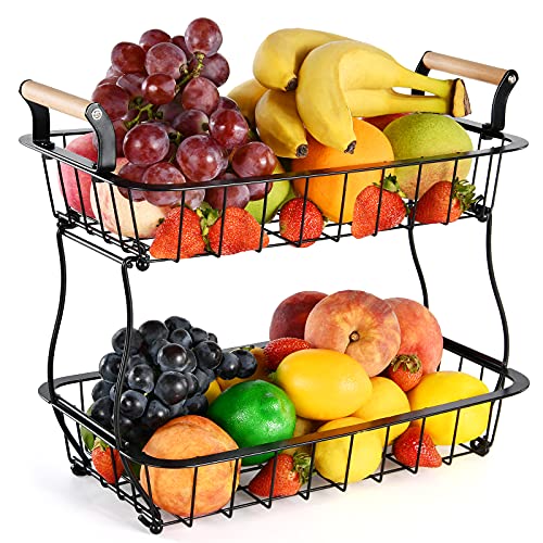 ANTOPY Canasta de frutas de 2 niveles para encimera de cocina, cuenco de frutas para vegetales,...