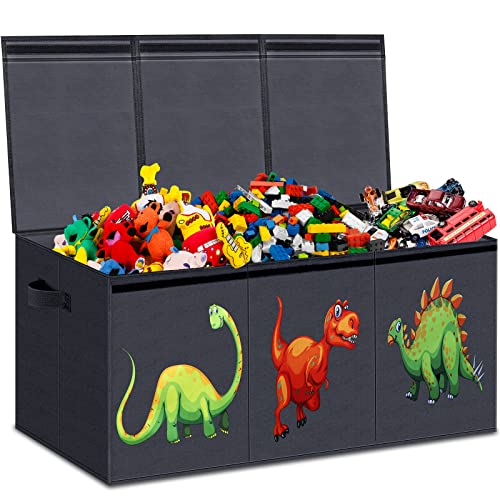 Eave Caja de juguetes con tapa, robusta y plegable, grandes contenedores extraíbles para sala de...