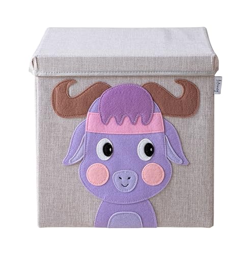LIFENEY Caja de almacenamiento con tapa y búfalo I Caja de juguetes con diseño de animales...