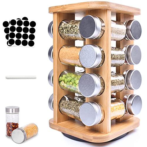 Frasheng Especiero,Madera natural, giratorio 360 ° 16 Botes Especias,Fácil de Limpiar,Ahorro de...