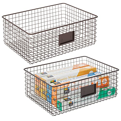 mDesign Juego de 2 cajas multiusos de metal – Caja organizadora con espacio para poner etiqueta...