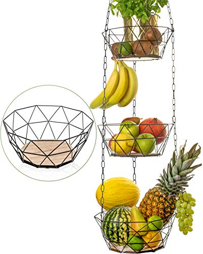 DEKOFY Frutero colgante – Exclusivo cesta colgante de fruta con cadena larga [130 cm] y suelo de...