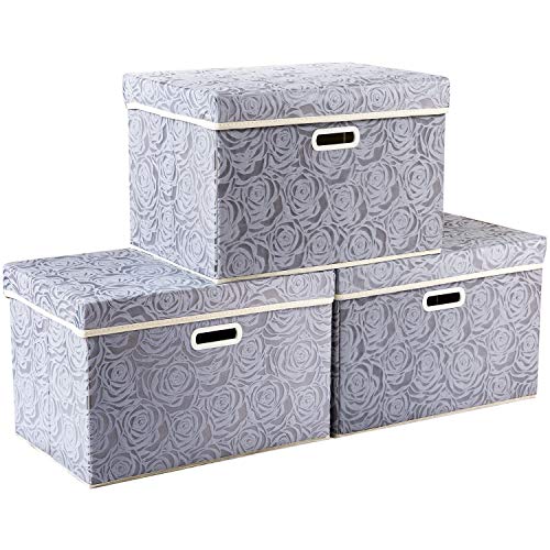PRANDOM Cajas de almacenamiento plegables más grandes con tapa, cubos de almacenamiento decorativos...